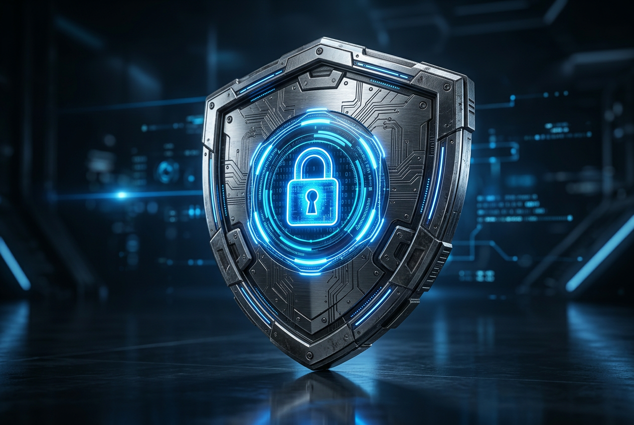 Secure digital shield with lock icon