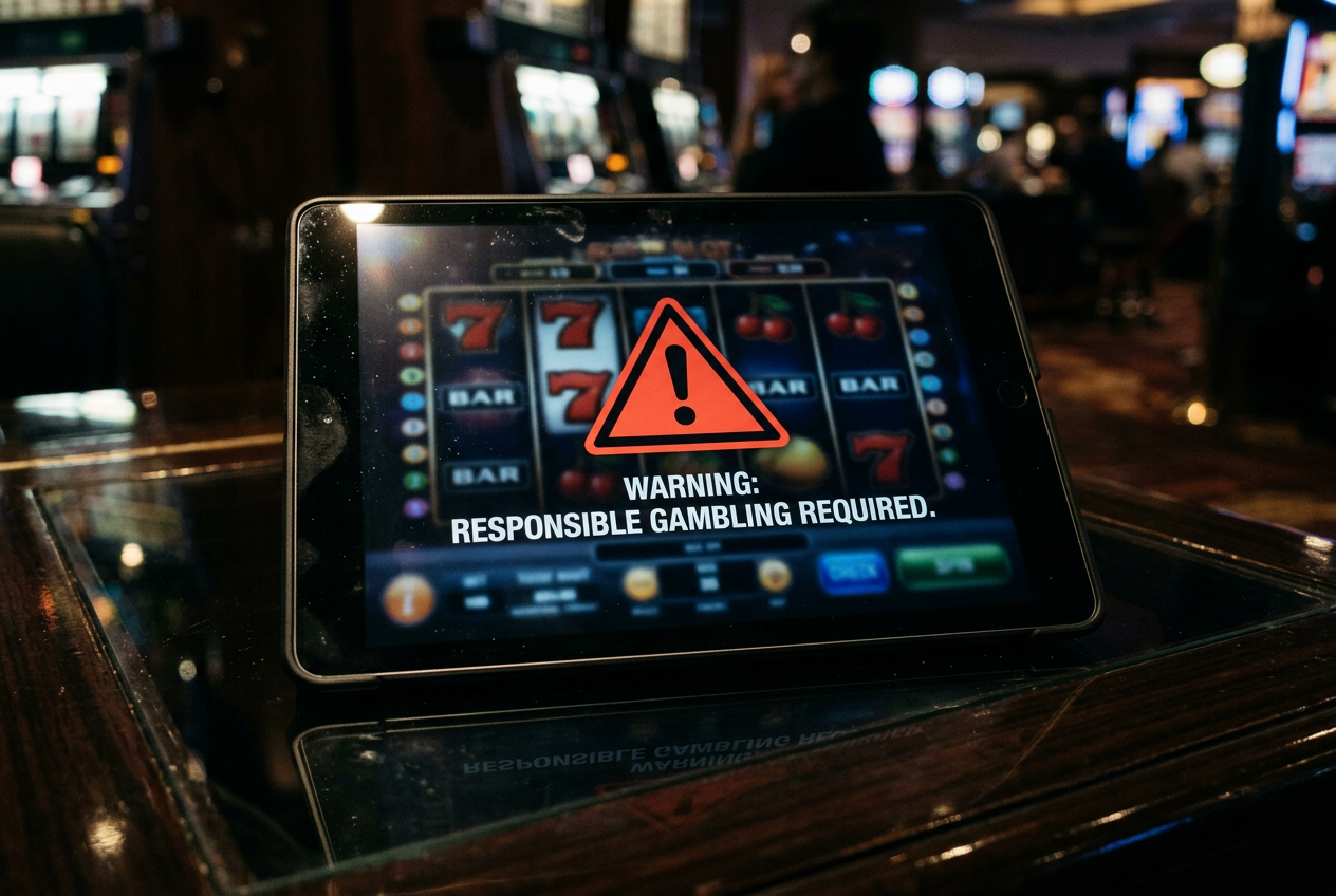 Digital security warning on a tablet representing online risks.
